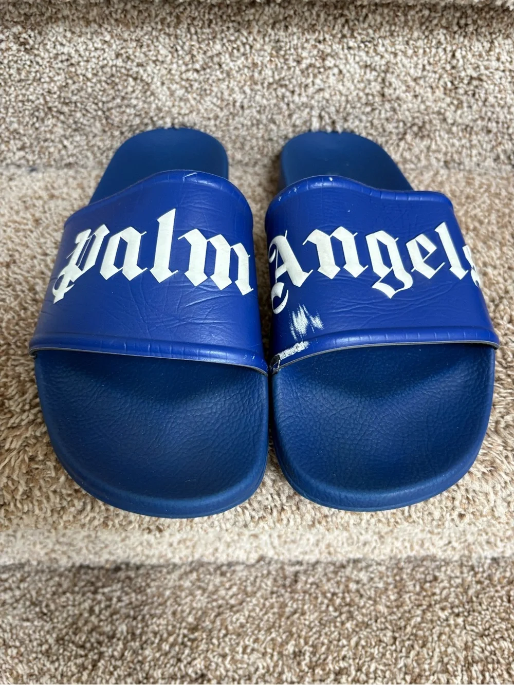 Palm Angels Men’s Royal Blue Logo Slide Sandals